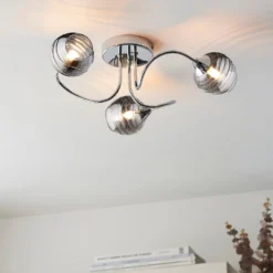 Marple 3 Light Semi Flush Ceiling Light - Chrome & Smoke