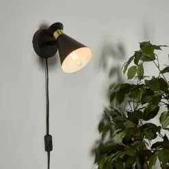 Balham Plug In Wall Light - Black & Brass