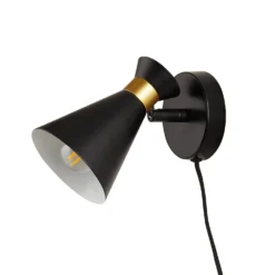 Balham Plug In Wall Light - Black & Brass -Energizer Sales Store 13698852 1294976728411563