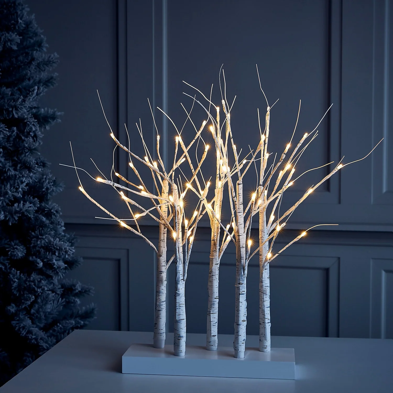 White Twig Trees Christmas Light Decoration - 60cm 3 White Twig Trees Christmas Light Decoration - 60cm