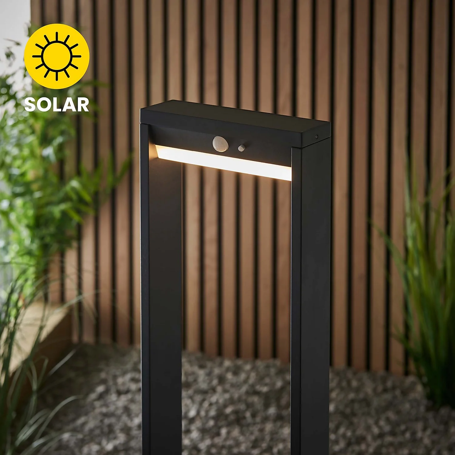 Dannah 50cm Photocell & PIR Solar Outdoor Floor Light - Black 5 Dannah 50cm Photocell & PIR Solar Outdoor Floor Light - Black - Image 3
