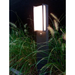 Lutec Qubo LED Outdoor Bollard Light With PIR Motion Sensor - Anthracite -Energizer Sales Store 13950216 1804993052339181