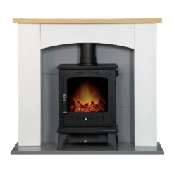 Αδάμ Adam Huxley In Pure White & Grey With Aviemore Electric Stove In Black, 39 Inch