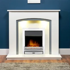 Αδάμ Adam Savanna Fireplace In Pure White & Grey With Downlights & Eclipse Electric Fire With Inset Fitting In Chrome, 48 Inch -Energizer Sales Store 14199617 5065009419574055