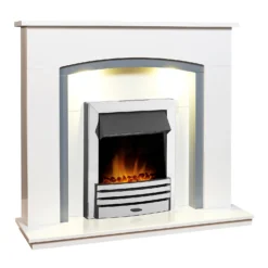 Αδάμ Adam Savanna Fireplace In Pure White & Grey With Downlights & Eclipse Electric Fire With Inset Fitting In Chrome, 48 Inch -Energizer Sales Store 14199617 8975009419498632