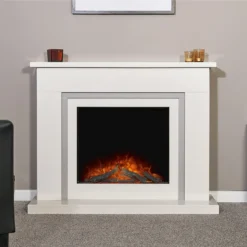 Αδάμ Adam Mayfair White & Grey Marble Fireplace With Ontario Electric Fire With Flat To Wall Fitting, 43 Inch -Energizer Sales Store 14199620 7855009419960440