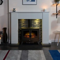 Acantha Montara Crystal White Marble Fireplace With Downlights & Woodhouse Electric Stove In Black, 54 Inch -Energizer Sales Store 14199621 1615009419561905