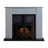 Acantha Montara Crystal White Marble Fireplace With Downlights & Woodhouse Electric Stove In Black, 54 Inch -Energizer Sales Store 14199621 1925009419292529