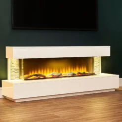 Acantha Aspen White Marble & Slate Fireplace Suite With Downlights, 69 Inch