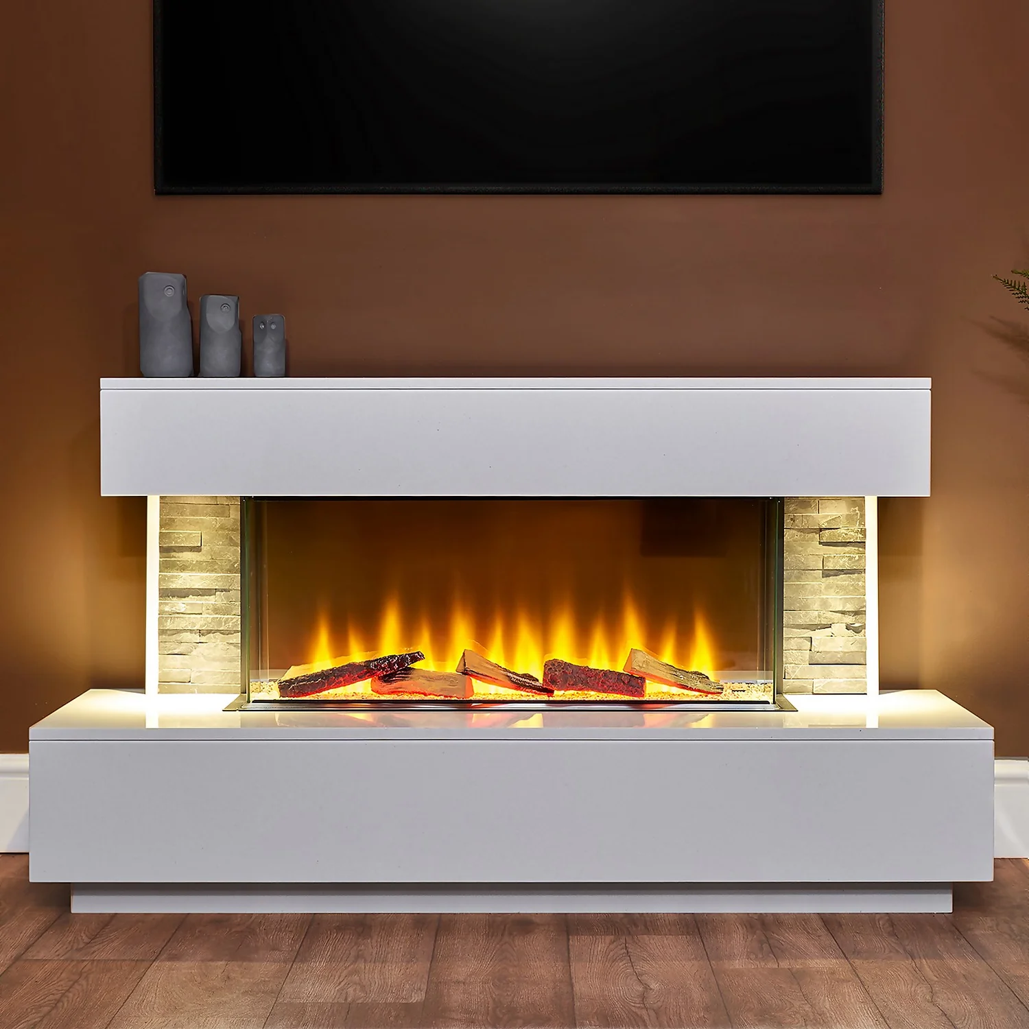 Acantha Aspen White Marble & Slate Fireplace Suite With Downlights, 50 Inch 4 Acantha Aspen White Marble & Slate Fireplace Suite With Downlights, 50 Inch - Image 2