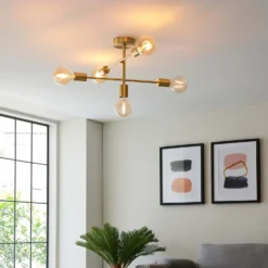 Logie Semi Flush Ceiling Light - Brass Effect 13 Logie Semi Flush Ceiling Light - Brass Effect -Energizer Sales Store 14301818 3405038438917240