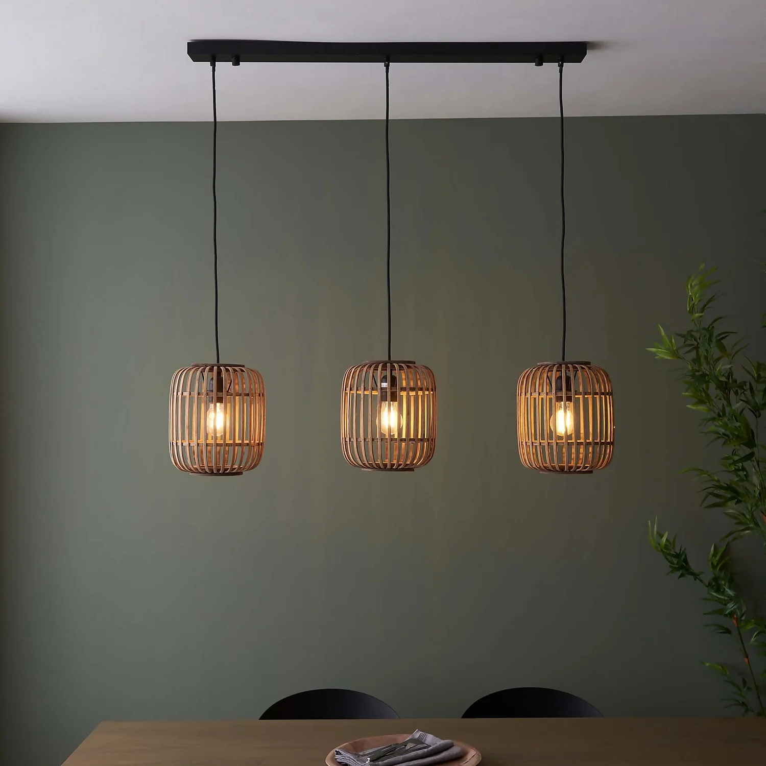 Saval 3 Lamp Pendant Diner Bar Light - Natural Bamboo 5 Saval 3 Lamp Pendant Diner Bar Light - Natural Bamboo - Image 3