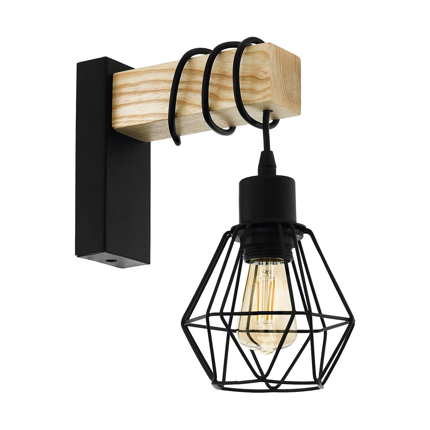 Eglo Townshend 5 Wall Light - Black & Wood 4 Eglo Townshend 5 Wall Light - Black & Wood - Image 2