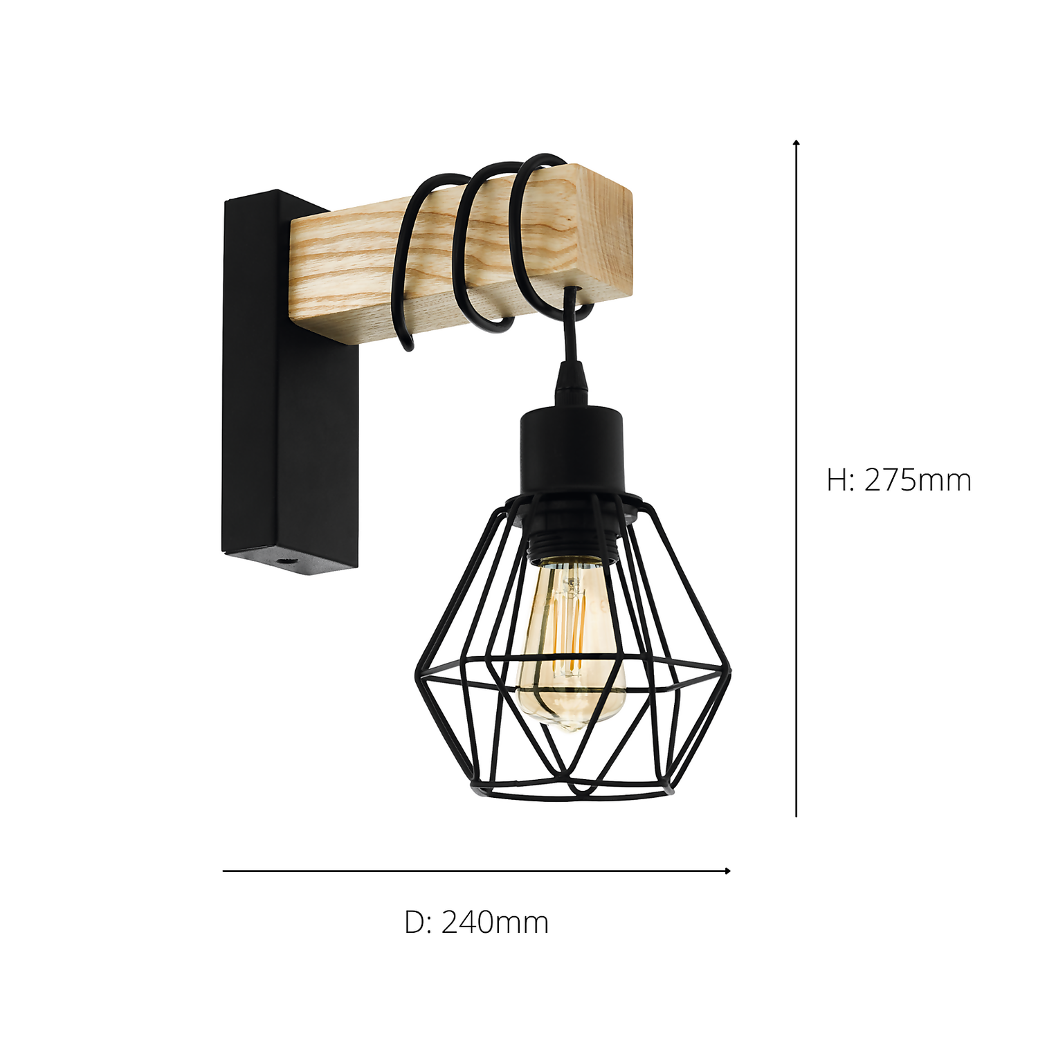 Eglo Townshend 5 Wall Light - Black & Wood 7 Eglo Townshend 5 Wall Light - Black & Wood - Image 5
