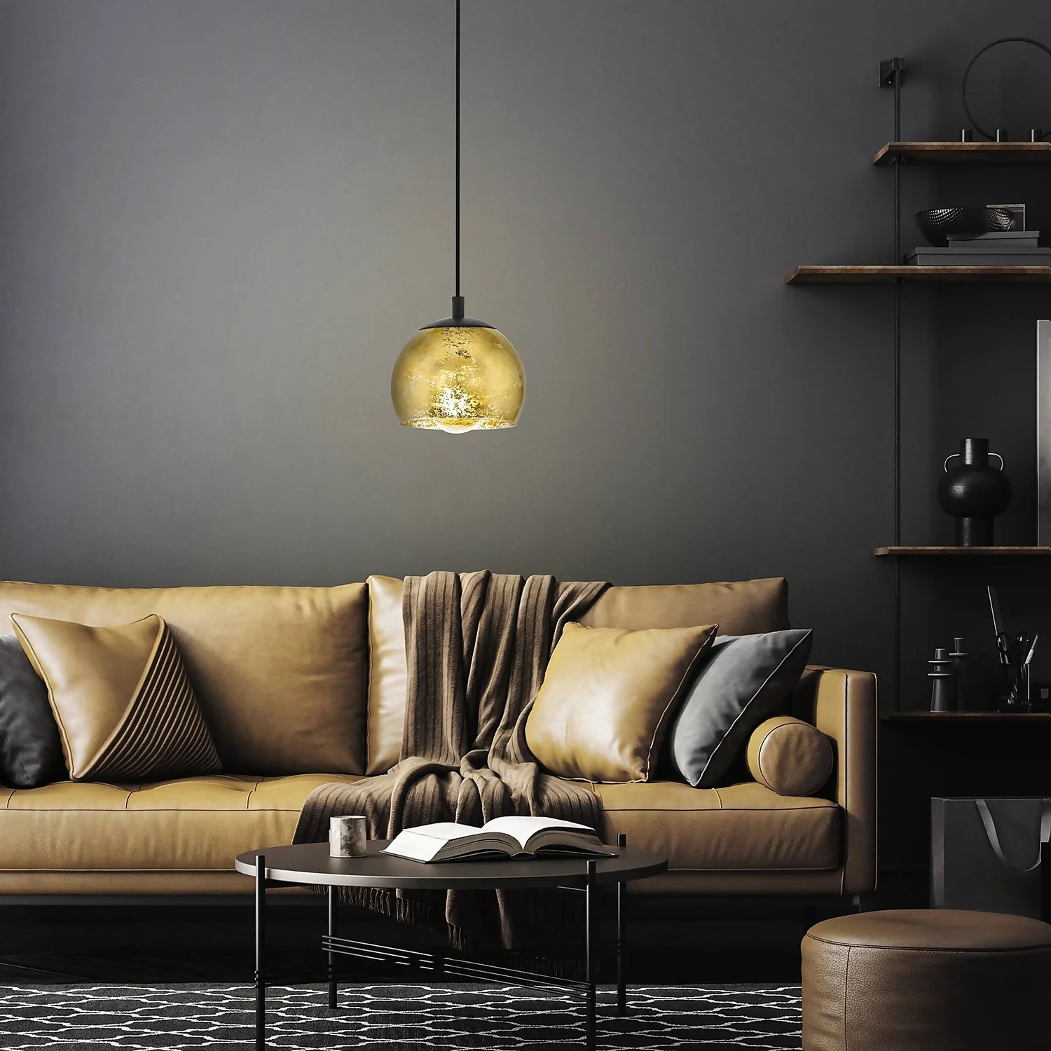 Eglo Albaraccin Pendant Ceiling Light - Black & Gold 3 Eglo Albaraccin Pendant Ceiling Light - Black & Gold