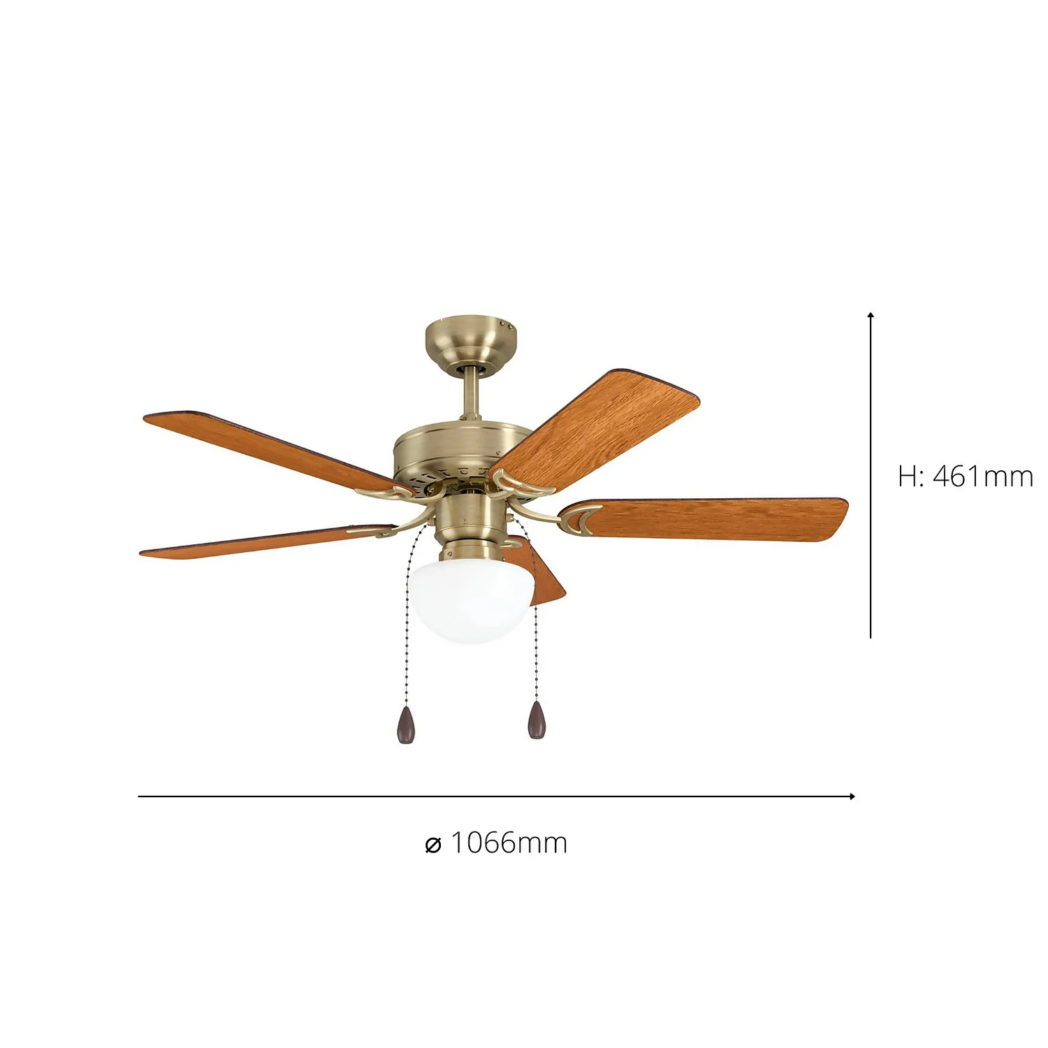 Eglo Cadiz Ceiling Fan With Light - Aged Brass & Wood 6 Eglo Cadiz Ceiling Fan With Light - Aged Brass & Wood - Image 4